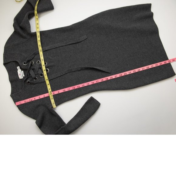 Vineyard Vines Merino Wool Sweater Dress Lace-Up Mini Long Sleeve Grey Size XXS - Picture 5 of 5
